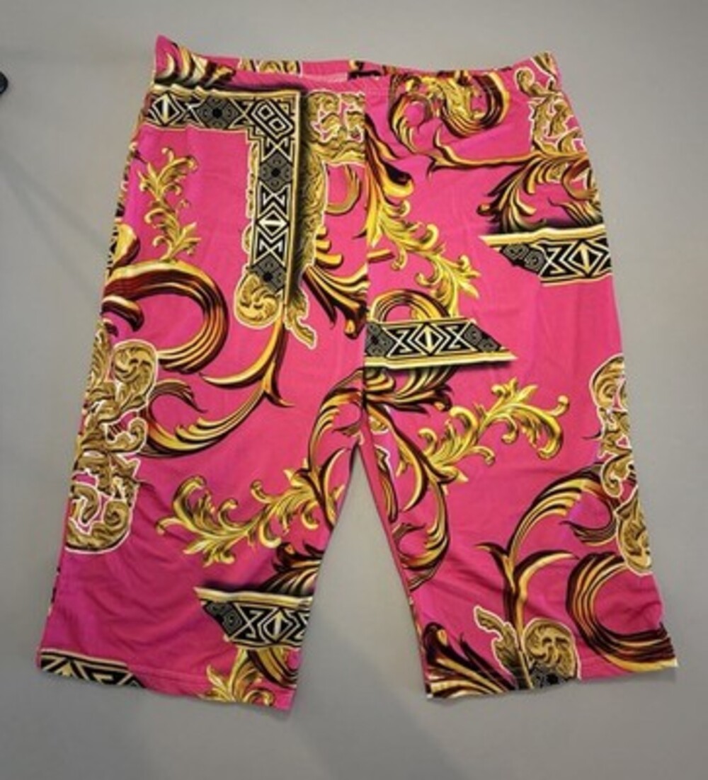 Boohoo Pink Gold Baroque Geometric Print Biker Shorts Womens US 8 NEW